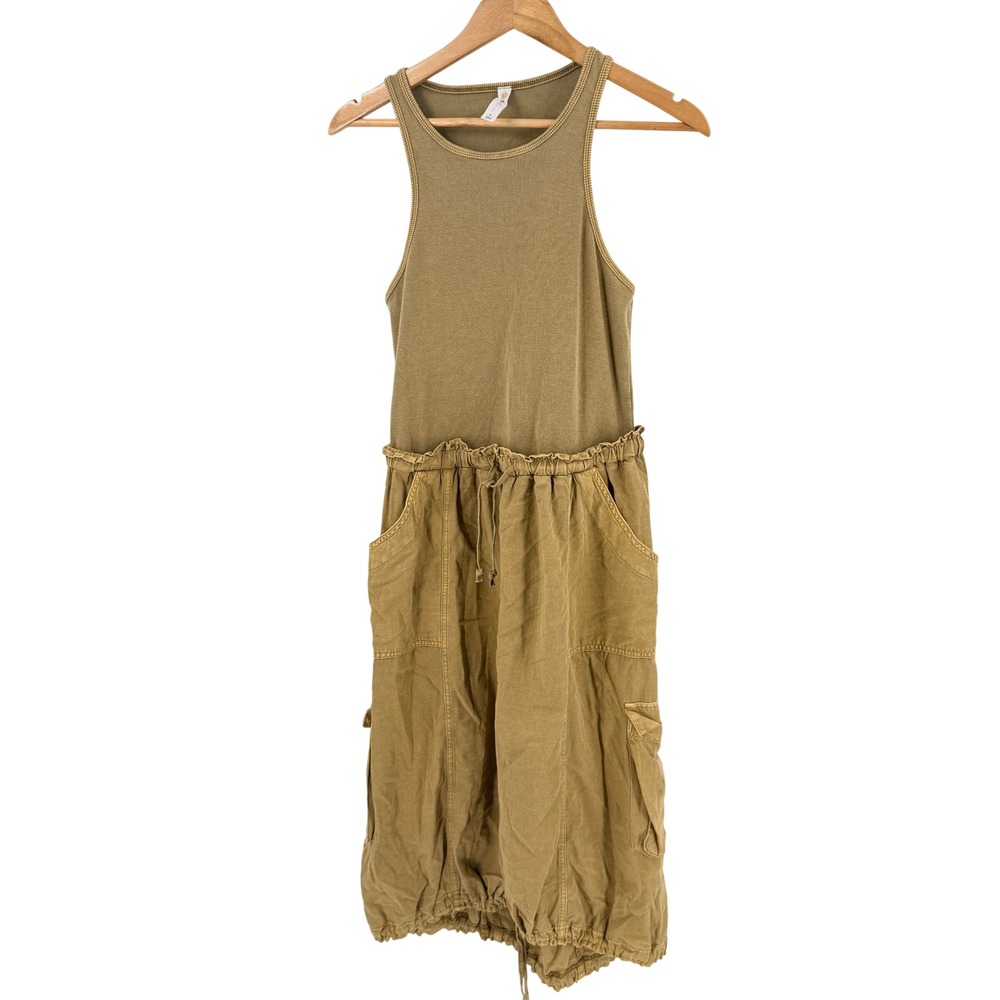 Daily Practice Anthropologie Cargo Tank Dress Tan Medium Gorpcore Boho Utility